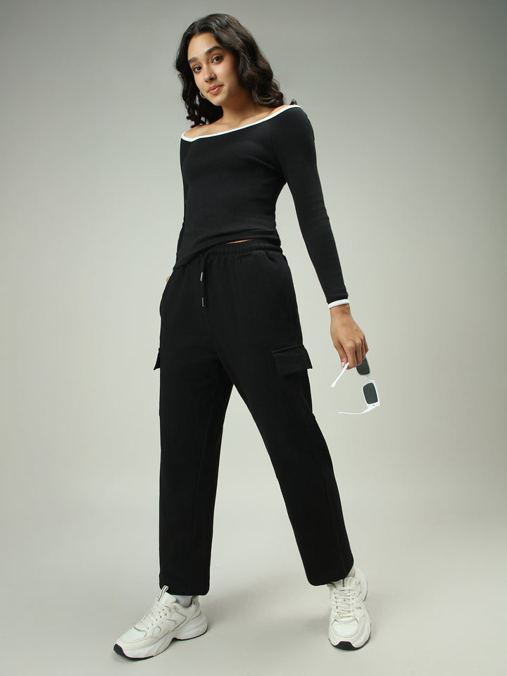 Black Cargo Pocket Wide Leg Sweatpants