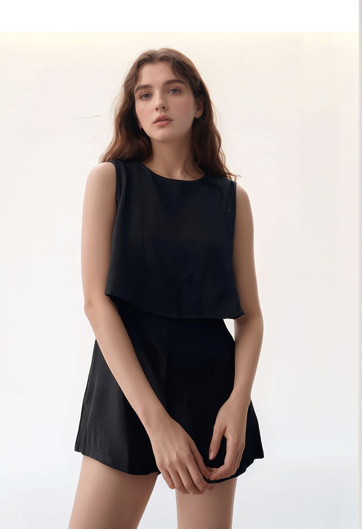 Black Sleeveless Top With Short Coord Set