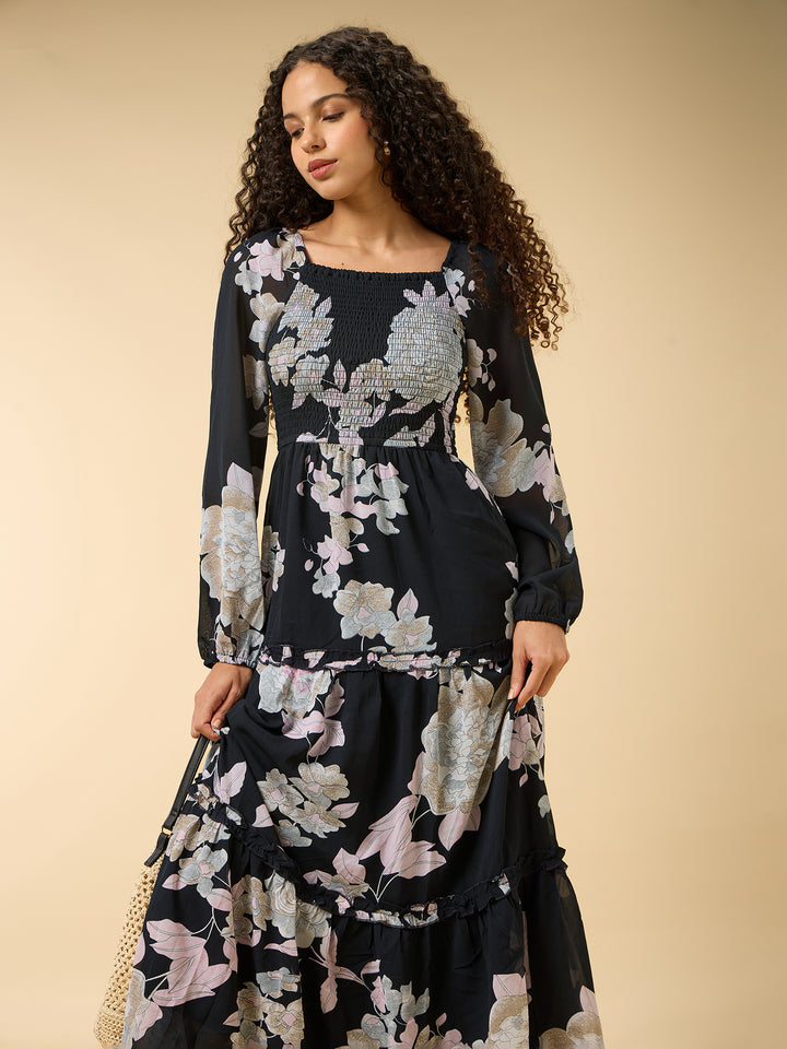 Black Full Sleeve Fit & Flare Dress