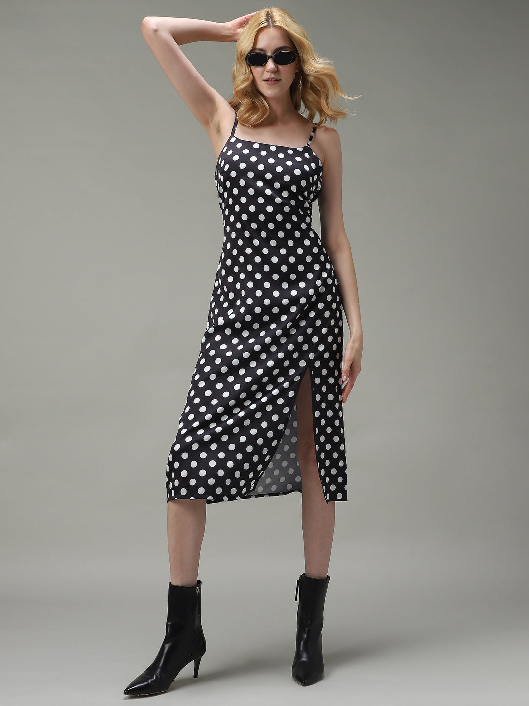 Black Side Slit Satin Dress