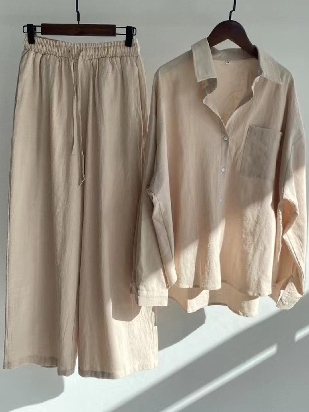 Beige Oversized Shirt And Wide Pant Co-Ord Set