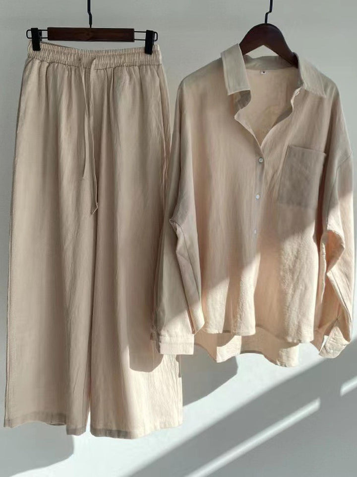 Beige Oversized Shirt And Wide Pant Co-Ord Set