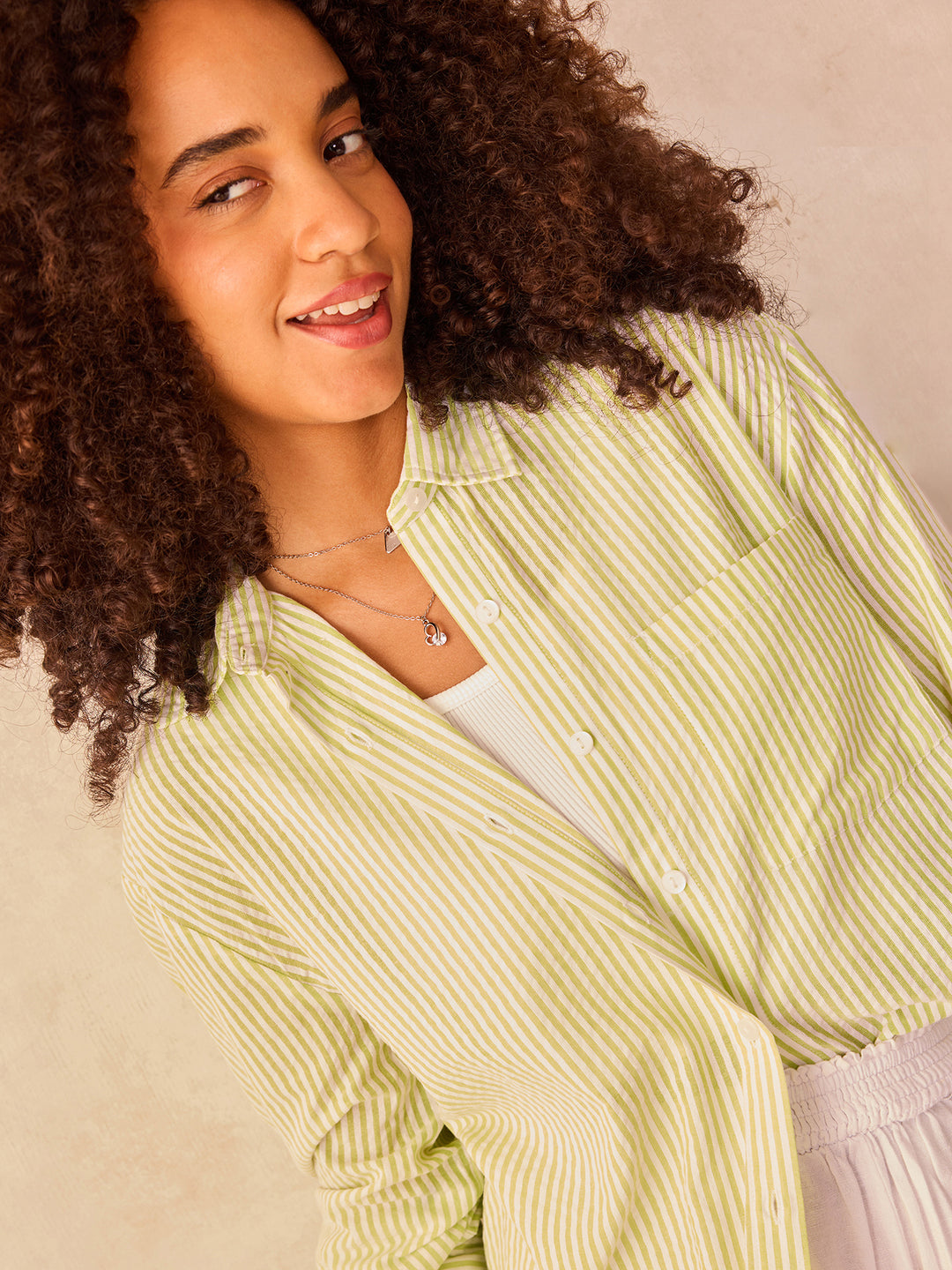 Green Oversized  Stripe Shirt