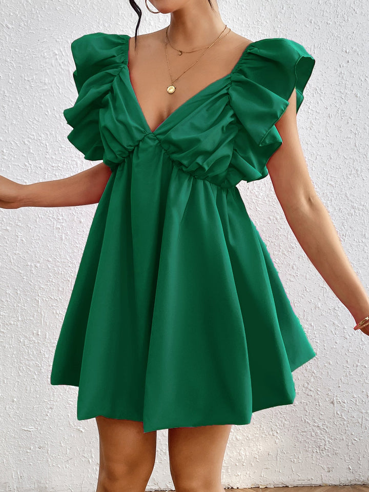 Green Mini Dress With Back Tie Up Detail