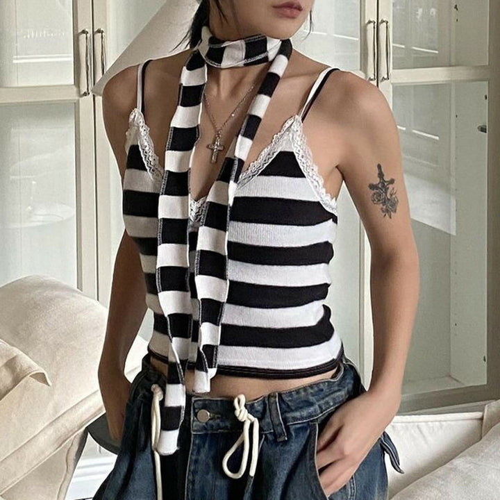 White Spaghetti Strap Stripe Camisole