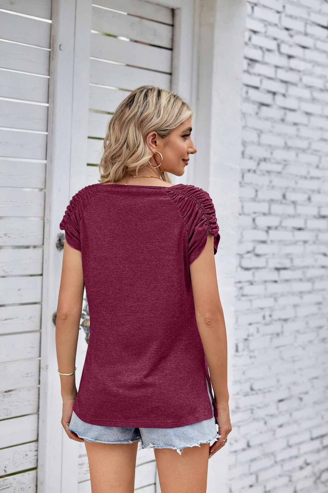 Maroon Short Sleeve Solid Top