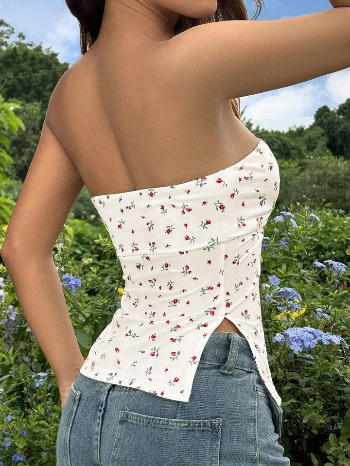 White Strapless Side Slit
