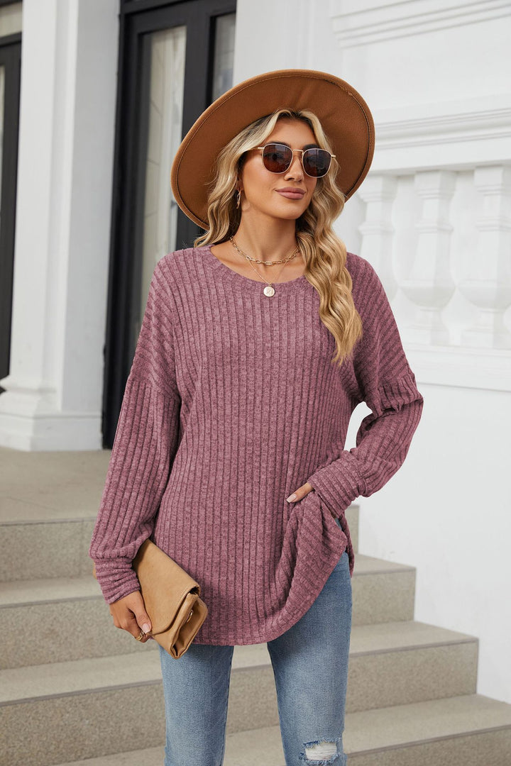 Mauve Full Sleeves Round Neck Sweaters