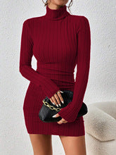 Wine Full Sleeved High Neck Bodycon Dress