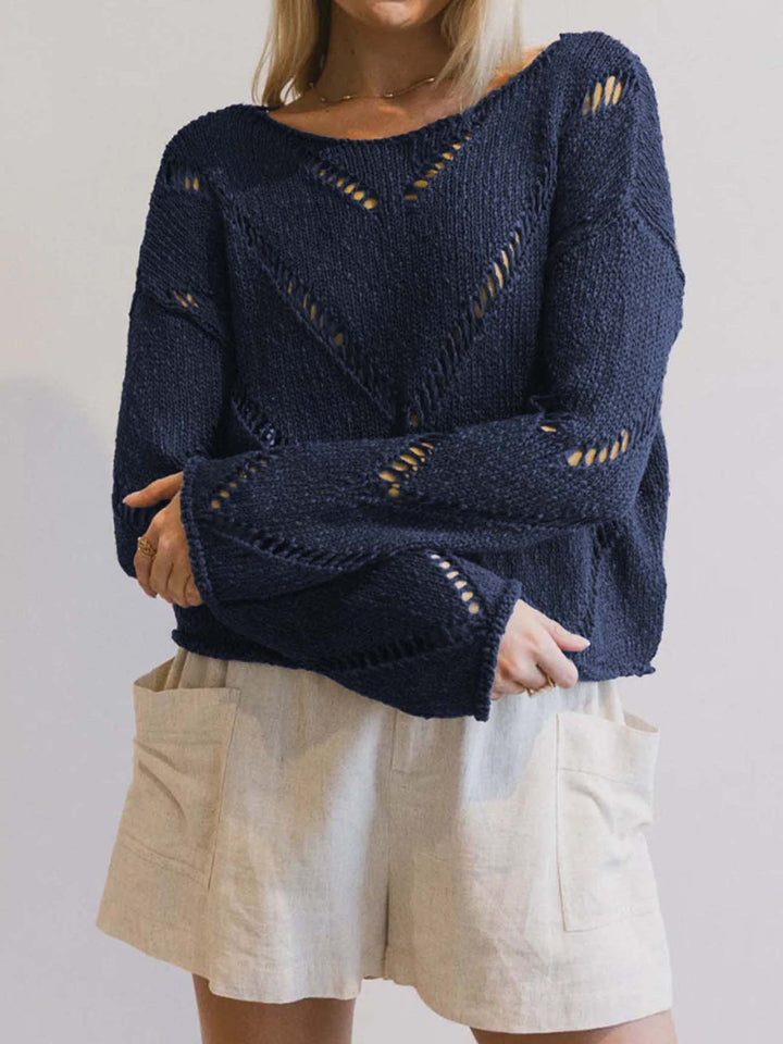 Navy Blue Full Sleeves Textureed Sweaters