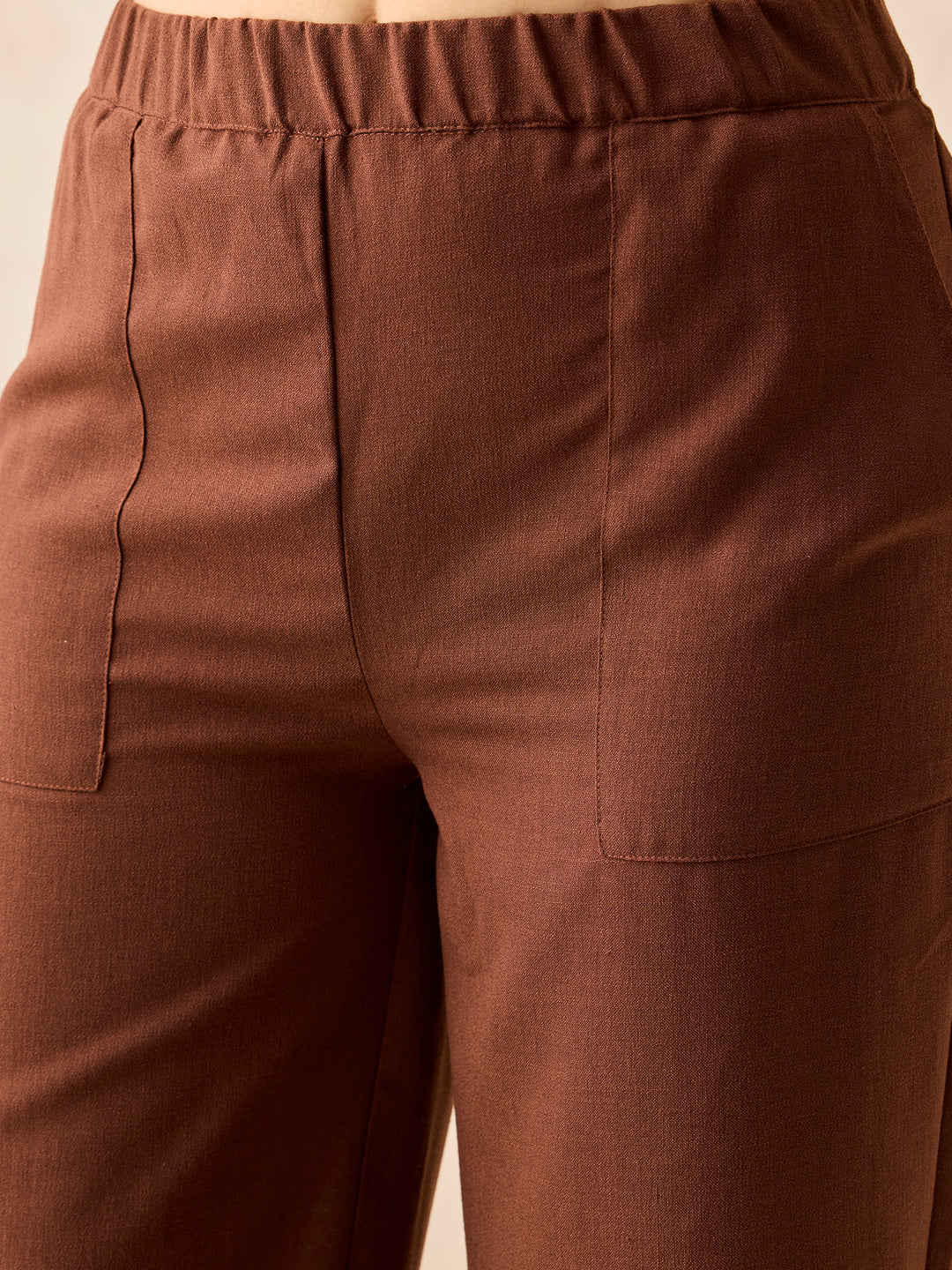 Brown Pleated High Waisted Trousers