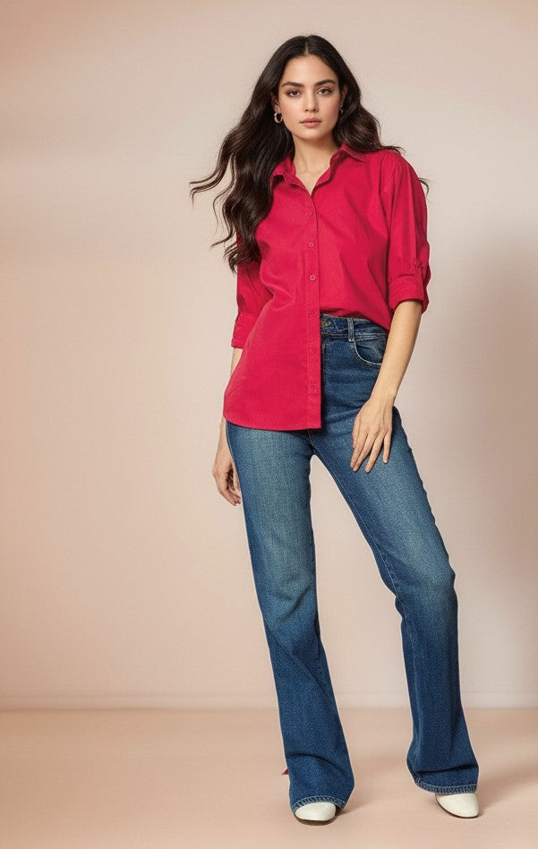 Red Solid Collared Shirt