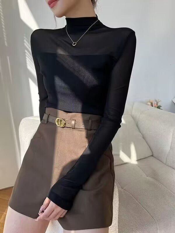 Black High Neck Mesh Top