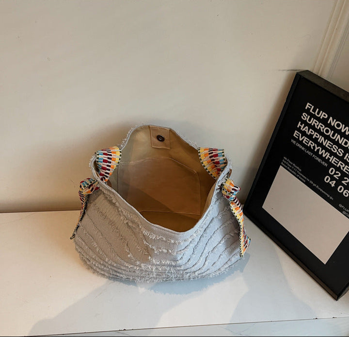 Grey Boho Fringe Tote Bag