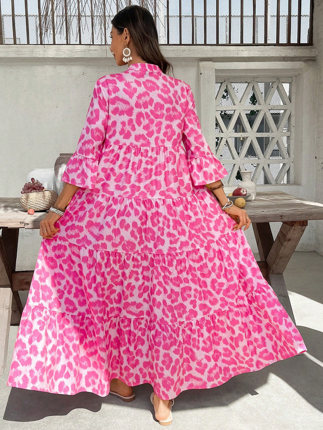 Pink Printed Tiered Maxi Dress