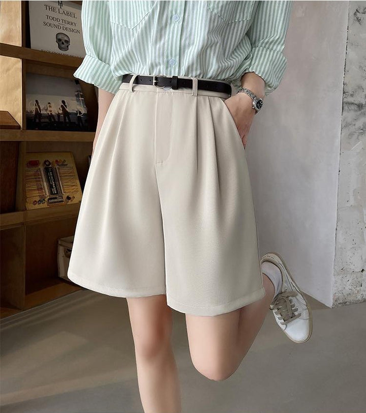 White  Relaxed Fit Pleated Shorts