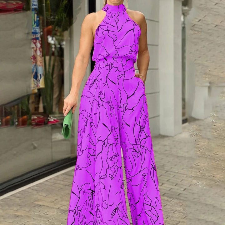 Purple Halter Neck Wide Leg Jumpsuit