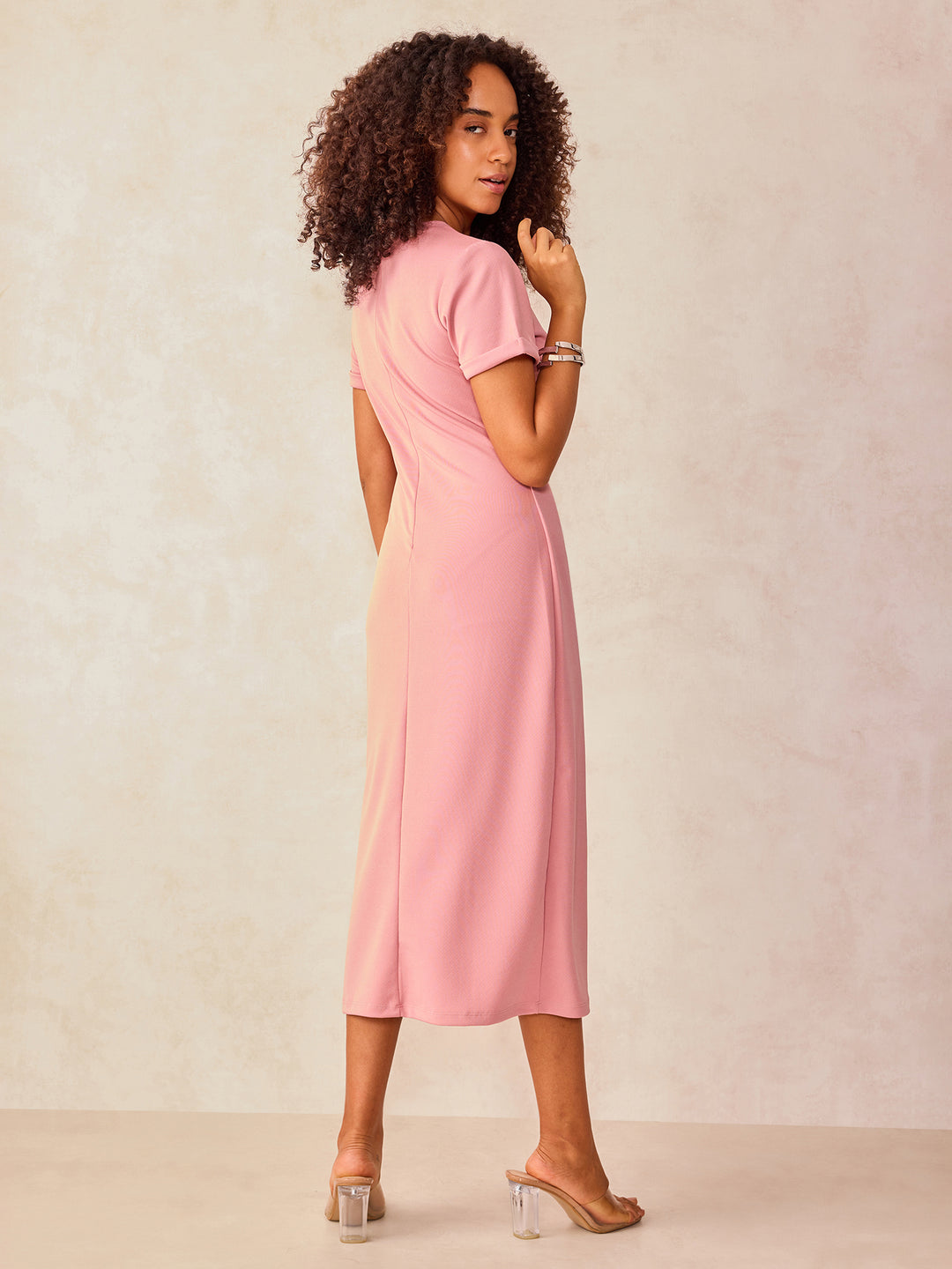 Pink High Slitted Bodycon Dress