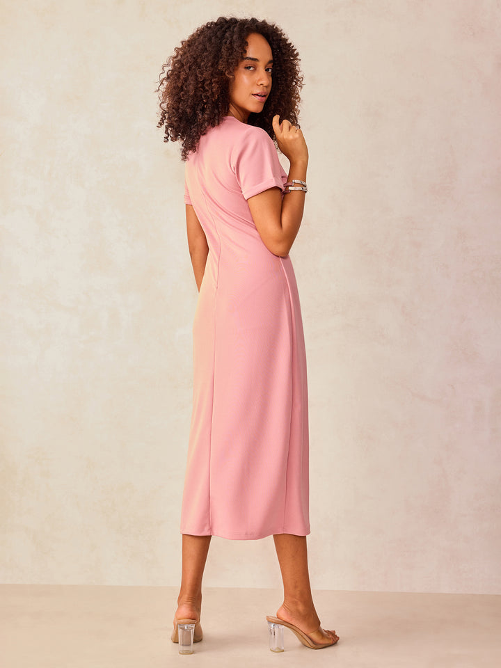 Pink High Slitted Bodycon Dress
