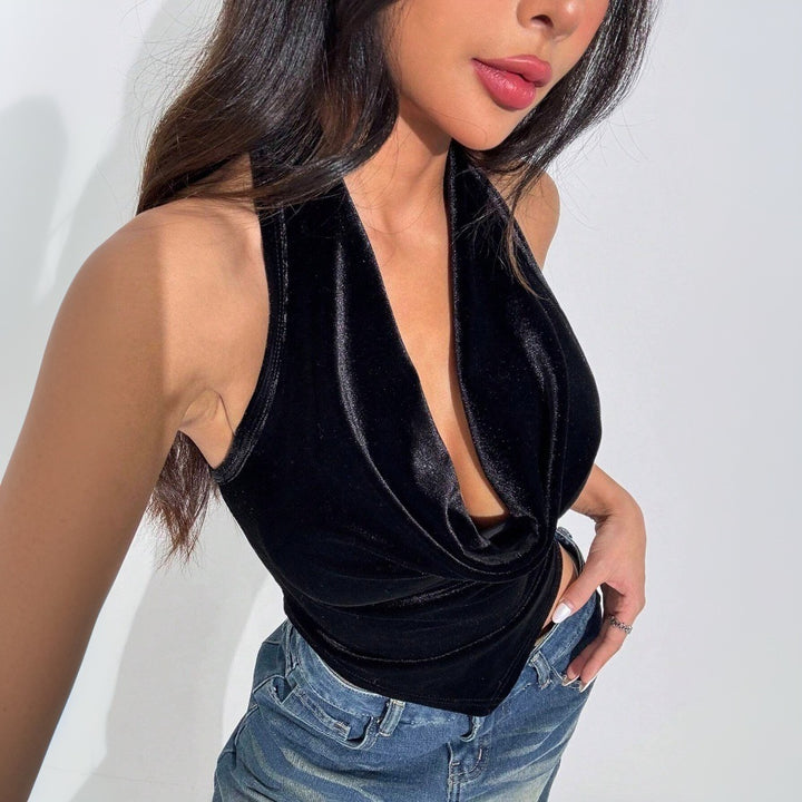 Black Cowl Neck Asymmetrical Top