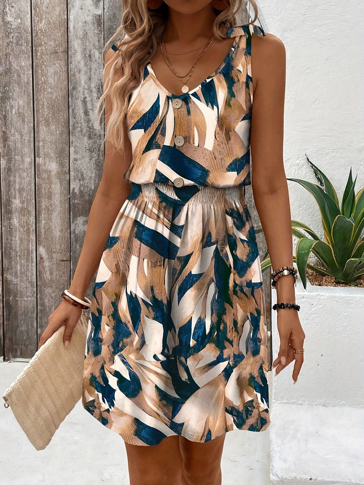 Multi Printed Front Button Through Flared Dress