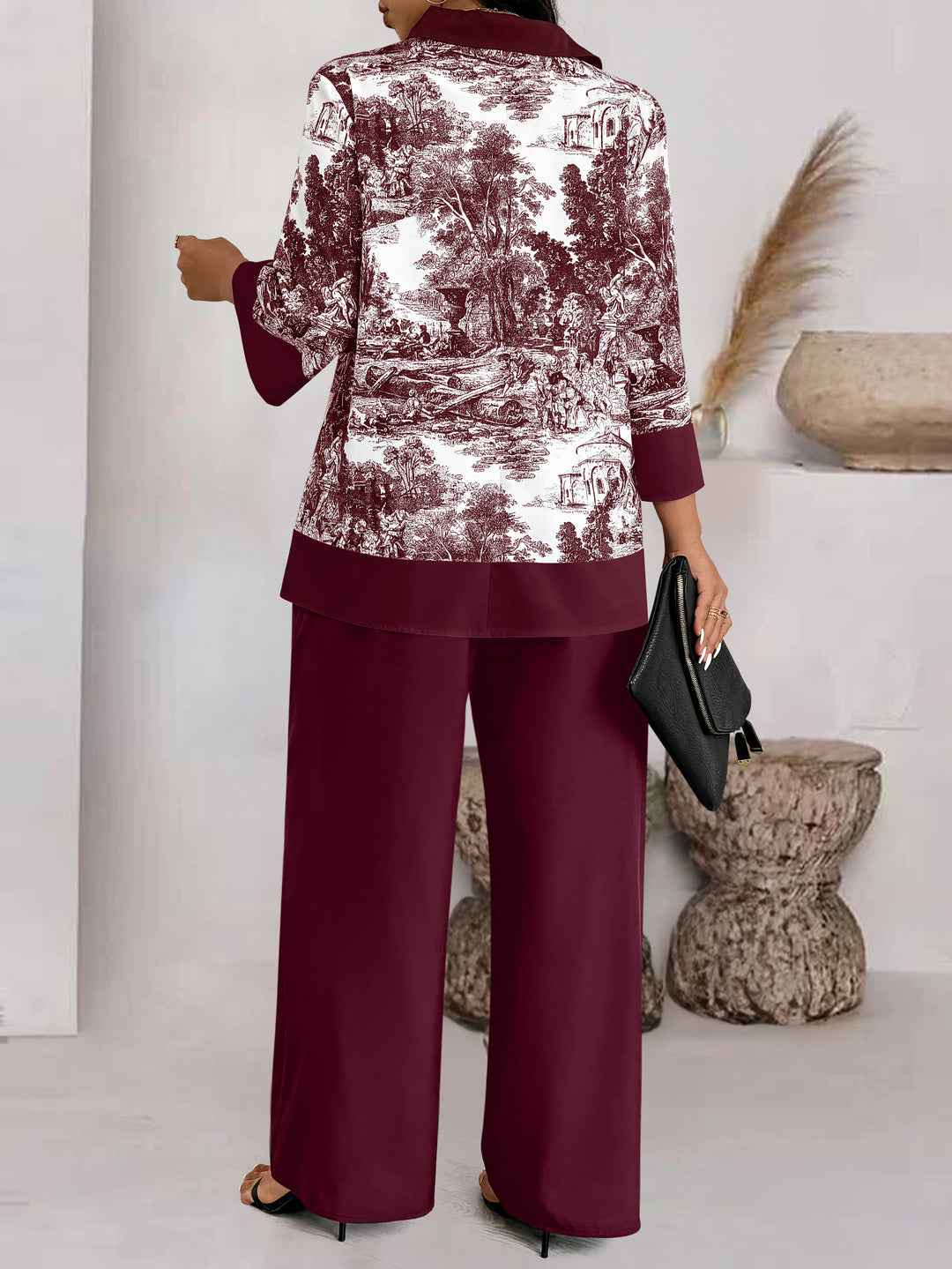 Wine  Abstract Printed Co-Ord Set