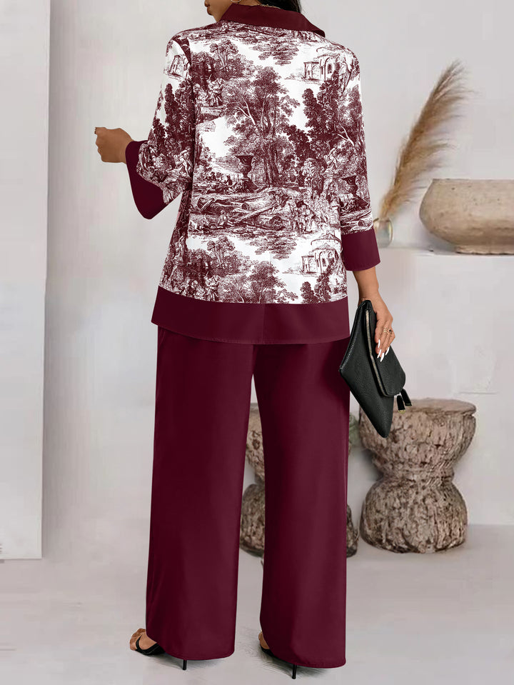 Wine  Abstract Printed Co-Ord Set