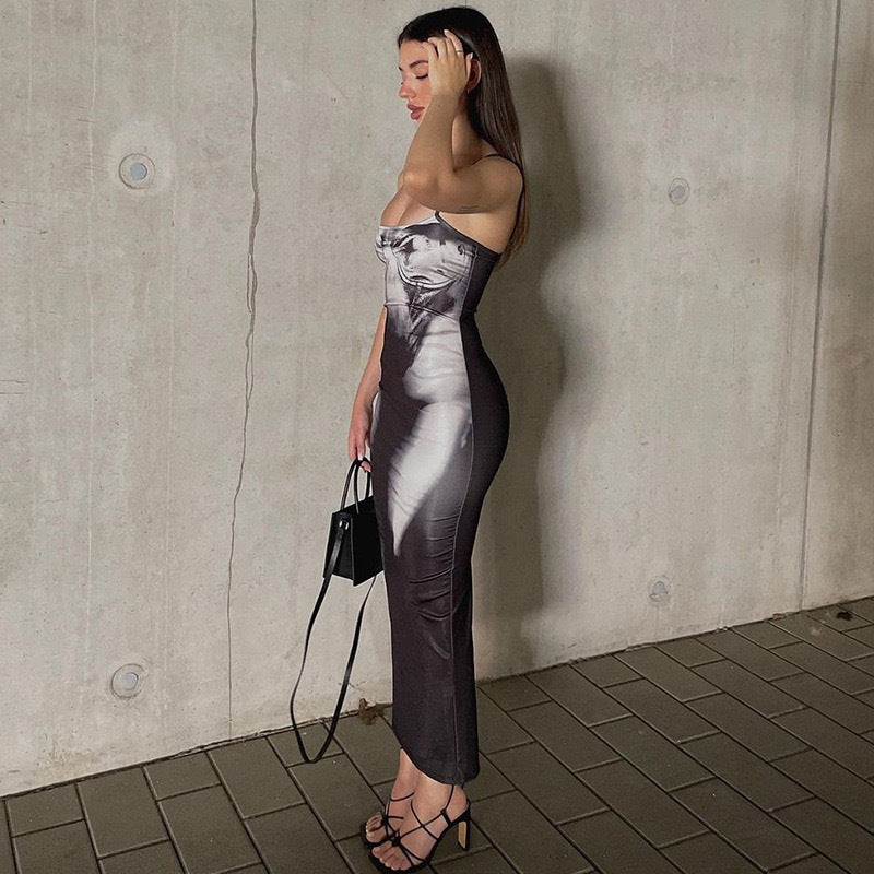 Grey Sleeveless Square Neck Bodycon Dress