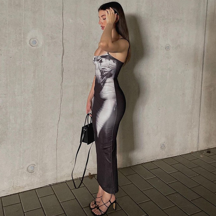 Grey Sleeveless Square Neck Bodycon Dress