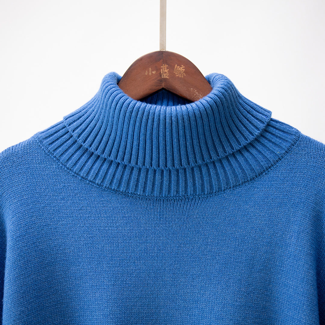 Blue Turtle Neck Oversized Solid Sweater