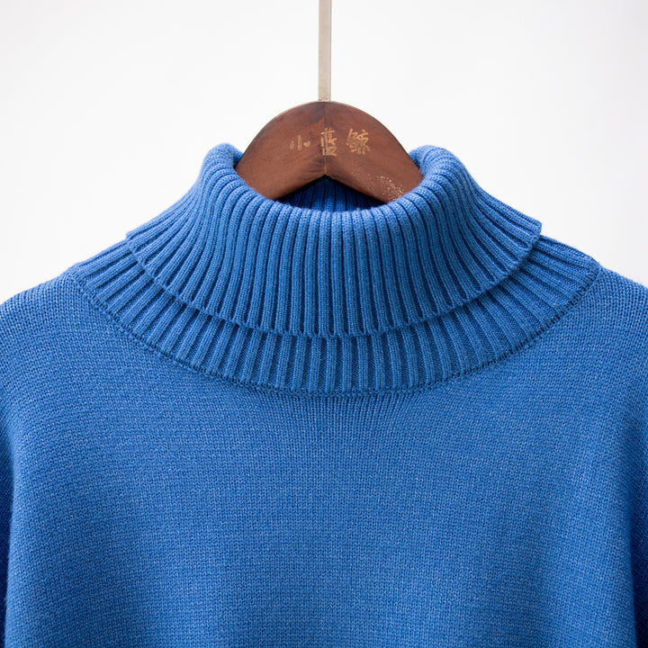Blue Turtle Neck Oversized Solid Sweater