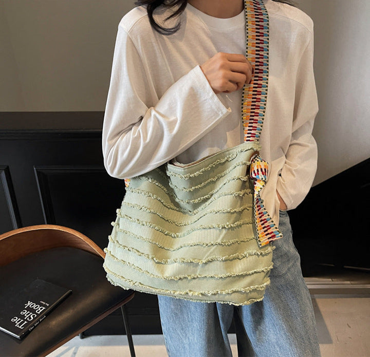 Green Boho Fringe Tote Bag