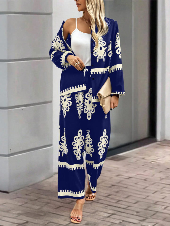 Blue Placement Print Shirt Trouser Co-ord Set