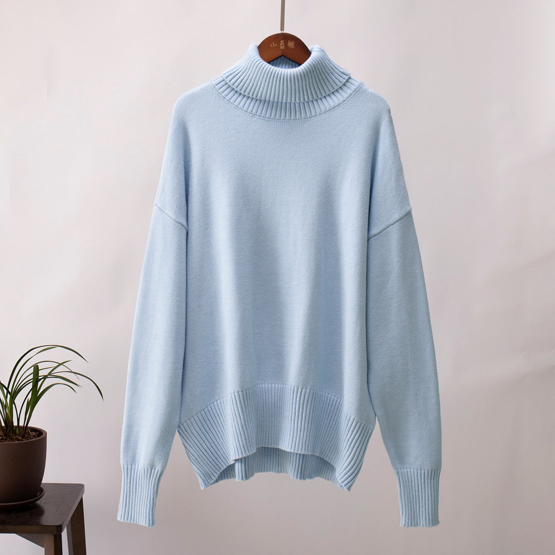 Light Blue Turtle Neck Oversized Solid Sweater