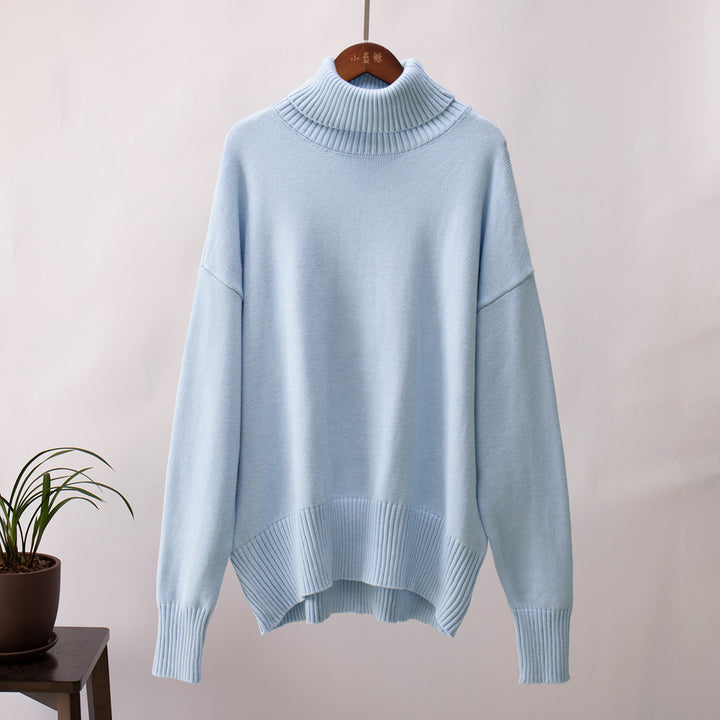 Light Blue Turtle Neck Oversized Solid Sweater