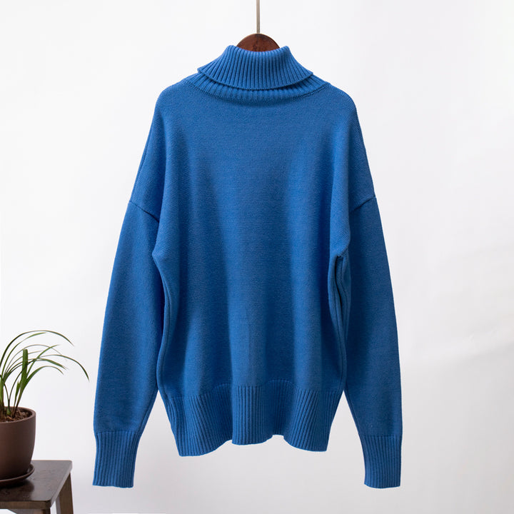 Blue Turtle Neck Oversized Solid Sweater