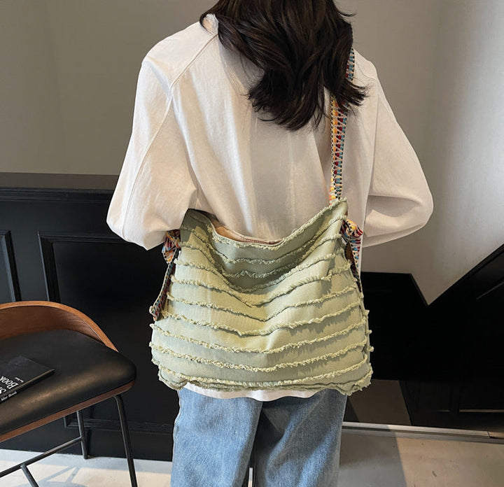 Green Boho Fringe Tote Bag