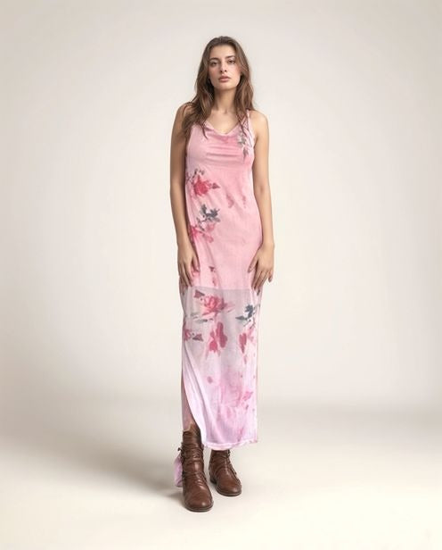 Pink Floral Bodycon Midi Dress