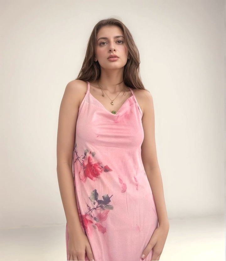 Pink Floral Bodycon Midi Dress