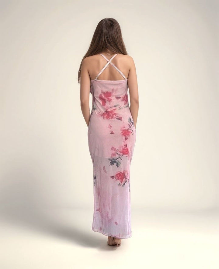 Pink Floral Bodycon Midi Dress