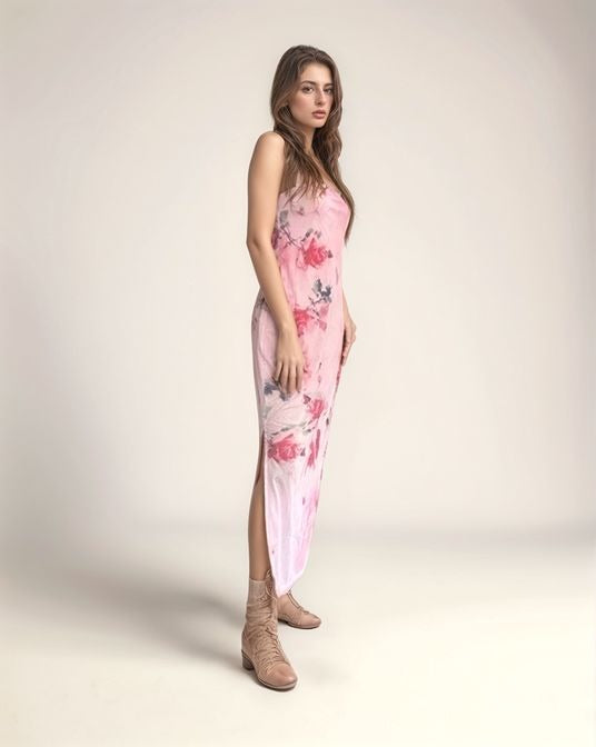 Pink Floral Bodycon Midi Dress