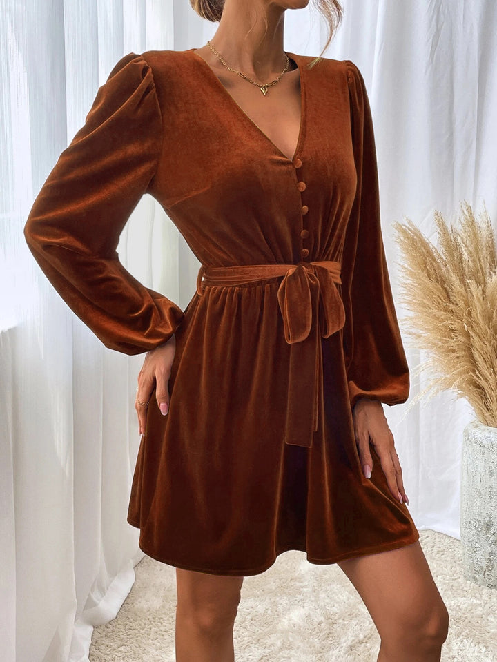 Orange Bishop Sleeve Front Tie-Up Dress