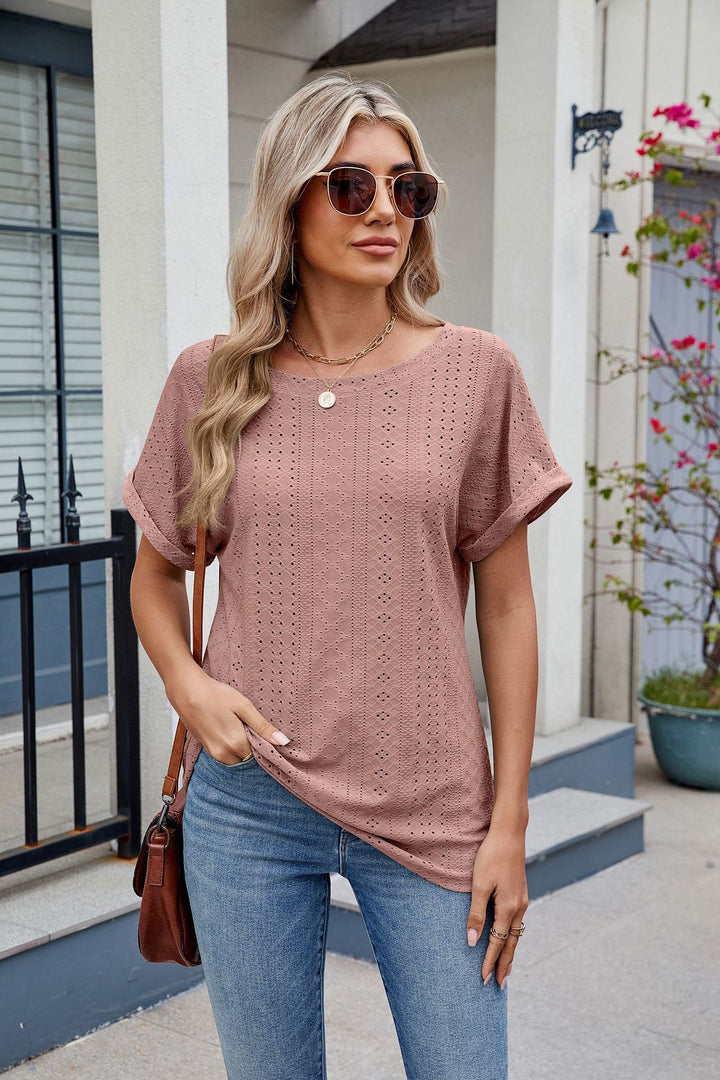 Nude Short Sleeve Round Neck Top