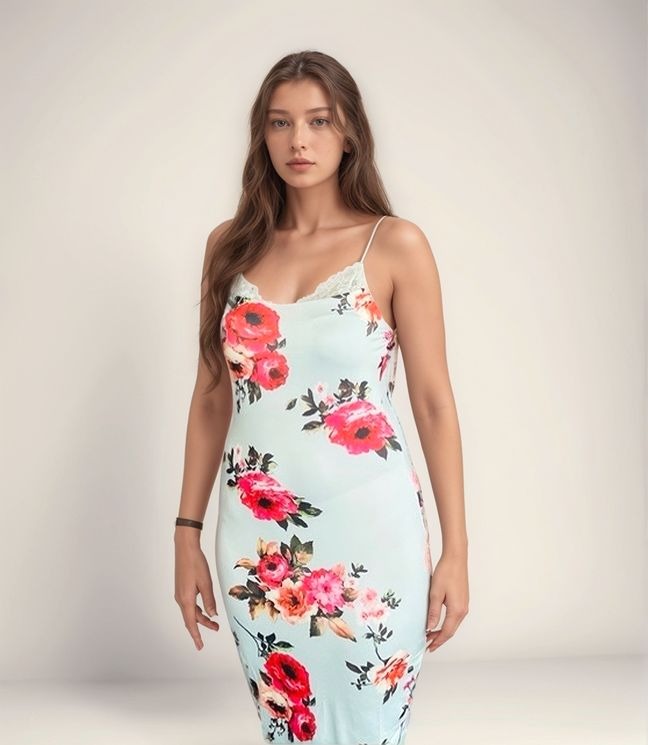 Green Floral Printed Bodycon Dress