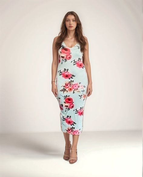 Green Floral Printed Bodycon Dress