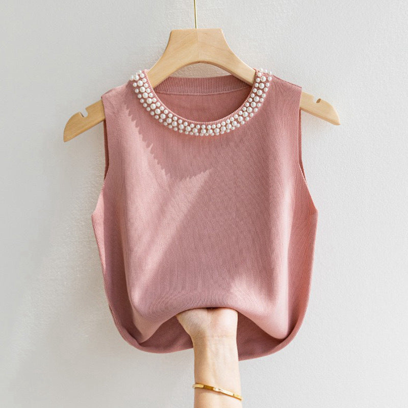 Pink Pearl Studded Tank Top