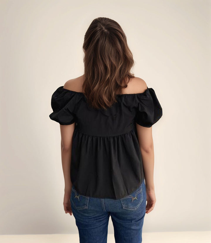 Black Puff Sleeve Peplum Top