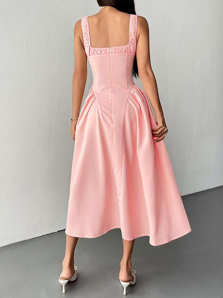 Pink Structured Bodice Midi Dress