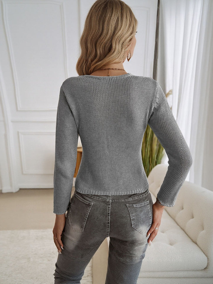 Charcoal Front Open Knit Top