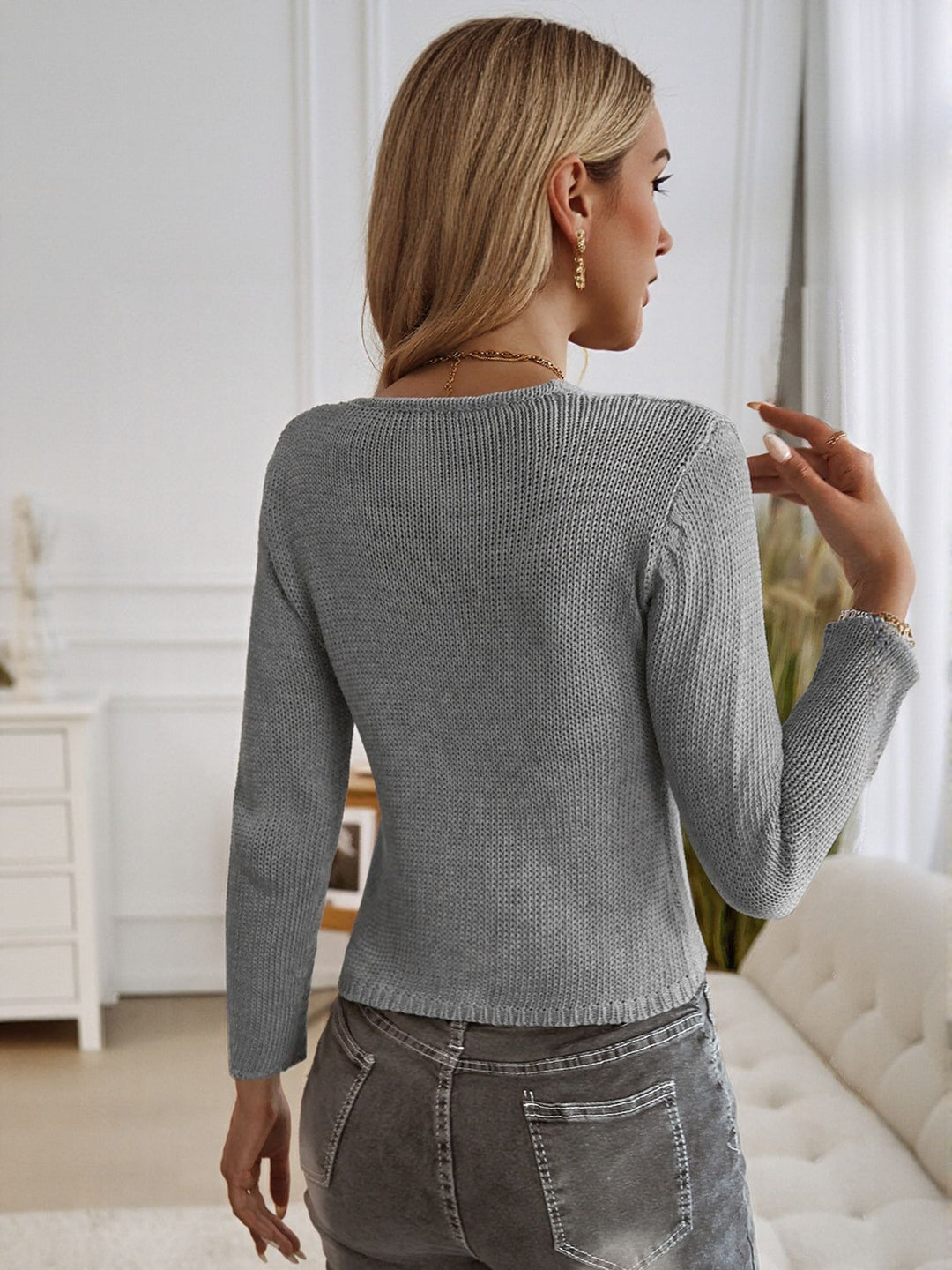 Charcoal Front Open Knit Top